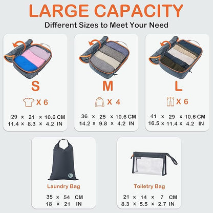 Cipway Compression Packing Cubes, Ultralight Luggage Organizer Bags with Laundry Bags and Clear Toiletries Bag, Travel Essentials for Carry on Suitcase (6 Piece,Gray)