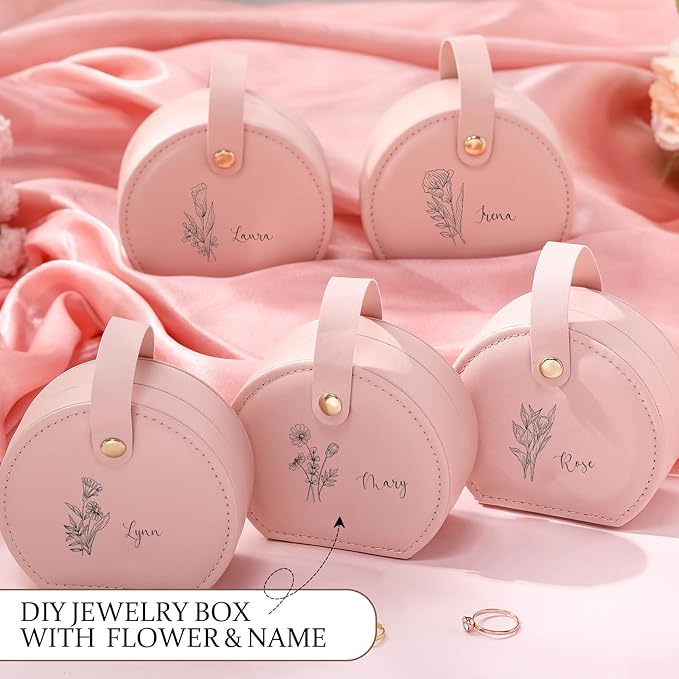 Weysat 24 Pack Travel Jewelry Case Mini Leather Bridesmaid Jewelry Gift Box Bulk Small Earring Storage Organizer (Pink)