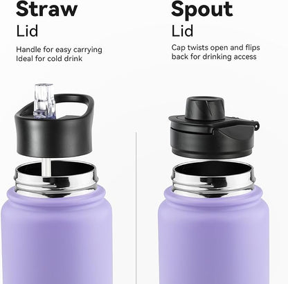 VEGOND 24oz Insulated Water Bottle with Straw Lid, Stainless Steel Metal Water Bottle with Straw & Wide Mouth Lid, Double Wall Vacuum Water Bottle for Hiking Camping, Lavender 8 Pack