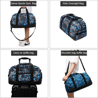 Octsky Sports Duffel Bag Gym Bag with Shoe Compartment Small Travel Overnight Bag Weekender Bag(Red-Graffiti)