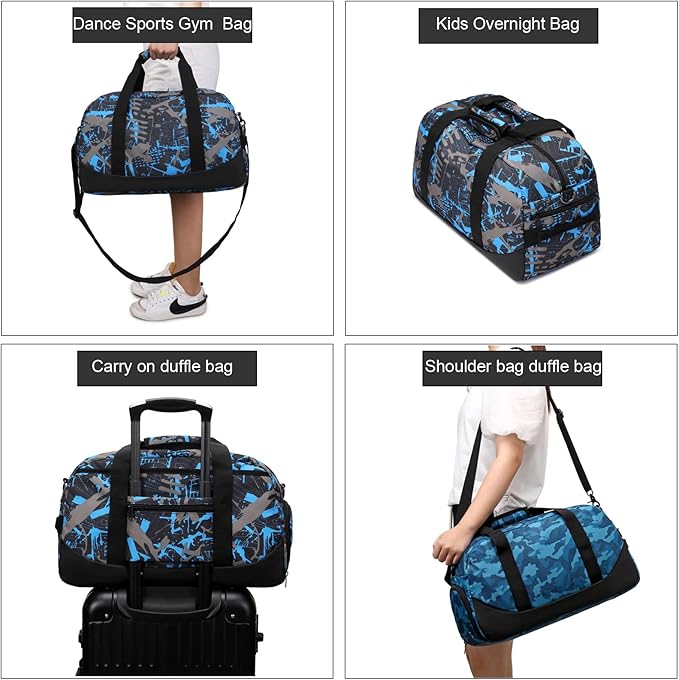 Octsky Sports Duffel Bag Gym Bag with Shoe Compartment Small Travel Overnight Bag Weekender Bag (Blue-Graffiti)