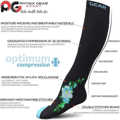 Physix Gear Compression Socks 20-30 mmHg - Men & Women - Running, Nurses, Shin Splints, Flight, Travel