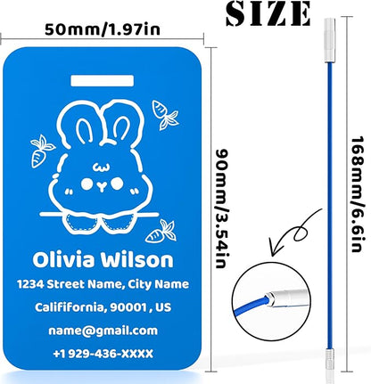 4 PCS Personalized Luggage Tags for Suitcases, Custom Aluminum Luggage Tags for Bags and Backpacks, Waterproof & Heavy Duty Personalized Metal Name Tags for Travel (Blue)