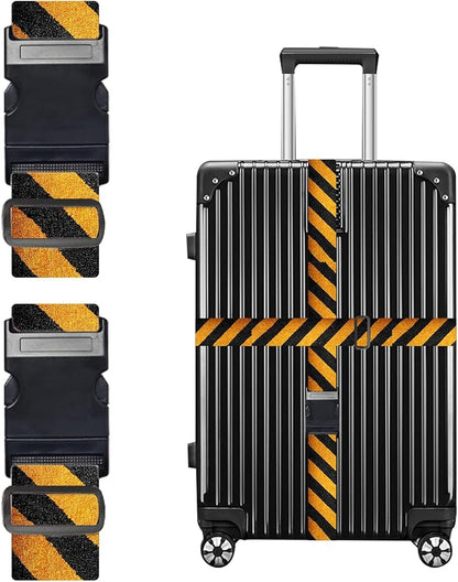 Nuxovilar Luggage Straps of 2 Set Black & Yellow Diagonal Stripes Pattern, 1.96x90.5 inches - Luggage Straps for Suitcases, Fit for Adventure Trips, Outdoor Travel, Daily Commute