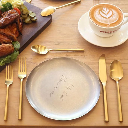 30-Piece Matte Gold Silverware Set, Hand Forged Utensil, Stainless Steel Flatware Set, Hexagon Handle Cutlery Set for Home Hotel Use, Service for 6