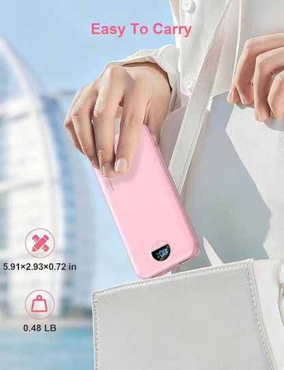 Portable Charger with Wall Plug, 12000mAh USB C Power Bank Fast Charging, External Battery Pack with Built in Cables, Digital Display, 5 Output 4 Input for iPhone Android Cell Phone Tablet