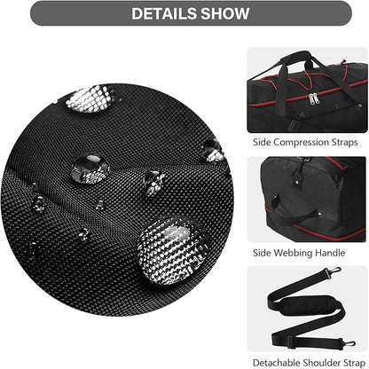 Vomgomfom 32" Soft-Sided Foldable Wheeled Travel Duffel Bag,Expandable 110L to 140L Rolling Cargo Bag with 2 Wheels and Multiple Pockets,Black-red