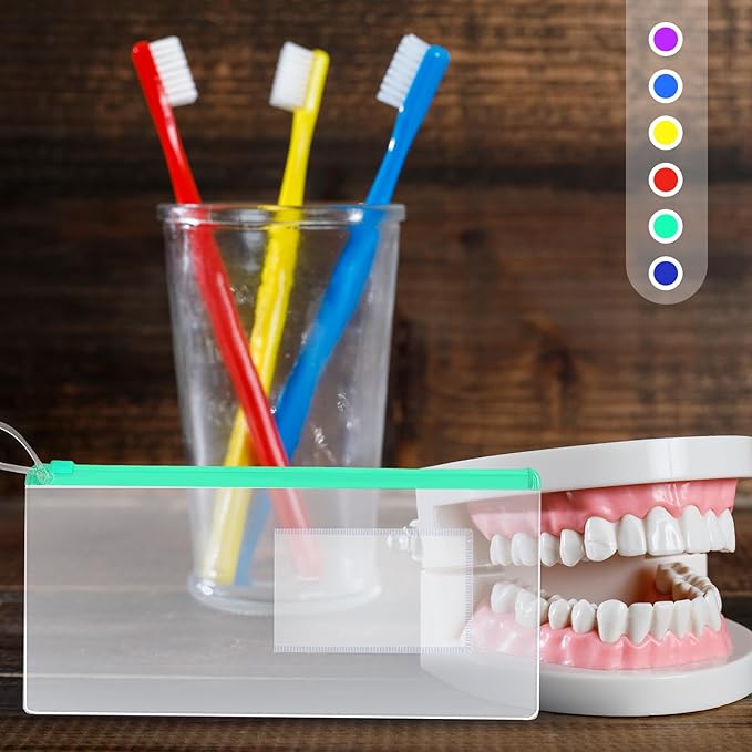 Timgle 400 Pcs Dental Zipper Pouches Zipper Lock Carrying Case with Business Card Holder Clear Toothbrush Pouch for Dental Hygiene Products Office Prizes, Color Random
