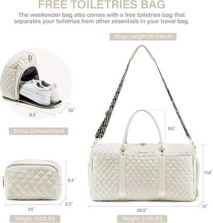 Duffle Bag for Travel,Personal Item Travel Bag with Toiletries Bags,Gym Bags for Men and Women with Wet Pocket & Shoes Compartment(White)