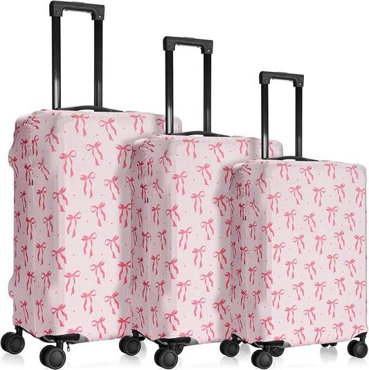 Sherr 3 Pieces Travel Luggage Cover Suitcase Protector Anti Scratch Suitcase Washable Baggage Covers (S/medium/l,Pink Bow,Pink)