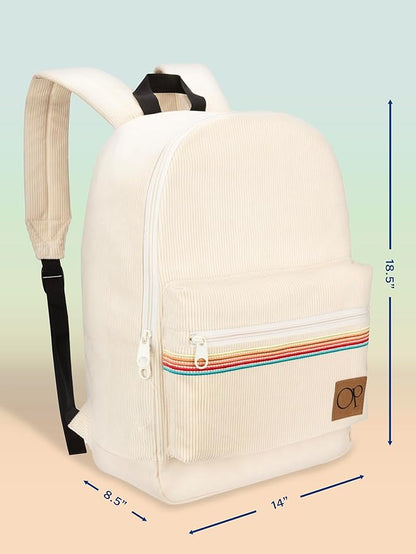 Ocean Pacific OG Corduroy Backpack for Travel, Sports, Beach, Work, Casual Daypack for Men Women Fits 15.6 Inch Laptop (Beach)