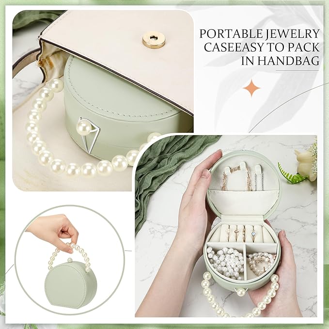 Weysat 8 Pack Travel Jewelry Case Bulk Mini Bridesmaid Jewelry Box Small Earring Storage Organizer for Women Proposal Gifts(Green, Leather)