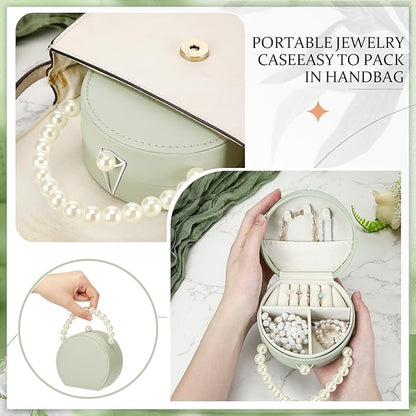 Weysat 8 Pack Travel Jewelry Case Bulk Mini Bridesmaid Jewelry Box Small Earring Storage Organizer for Women Proposal Gifts(Green, Leather)