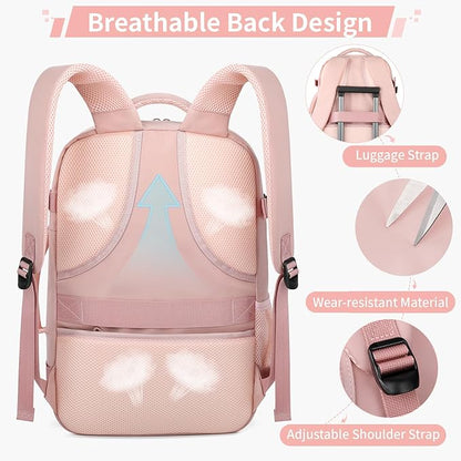 ZOMFELT Travel Backpack for Women Men, Carry On Backpack, TSA 15.6inch Laptop Backpack Flight Approved, Personal Item Travel Bag Nurse Bag Casual Daypack for Weekender Business Trip, Pink