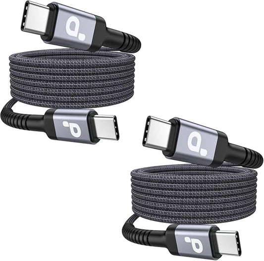 Extra Long USB C to C Cable 15FT, 100W USB C Cable Fast Charging, Upgraded Extra Durable Braided USB C Cord for iPhone 17 16 15 Pro Max, MacBook Pro, Samsung Galaxy S10 S9 Plus, LG and More-2Pack