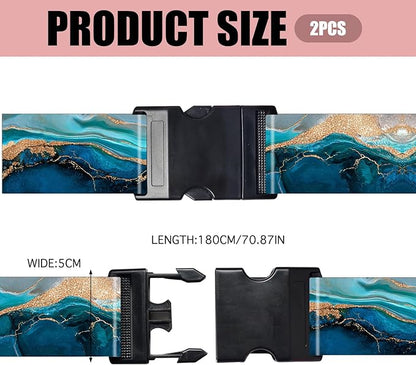 Nuxovilar Luggage Straps of 2 Set Blue & Gold Fluid Art Pattern, 1.96x90.5 inches - Luggage Straps for Suitcases, Nice for Art Lovers, Travel, Adventures