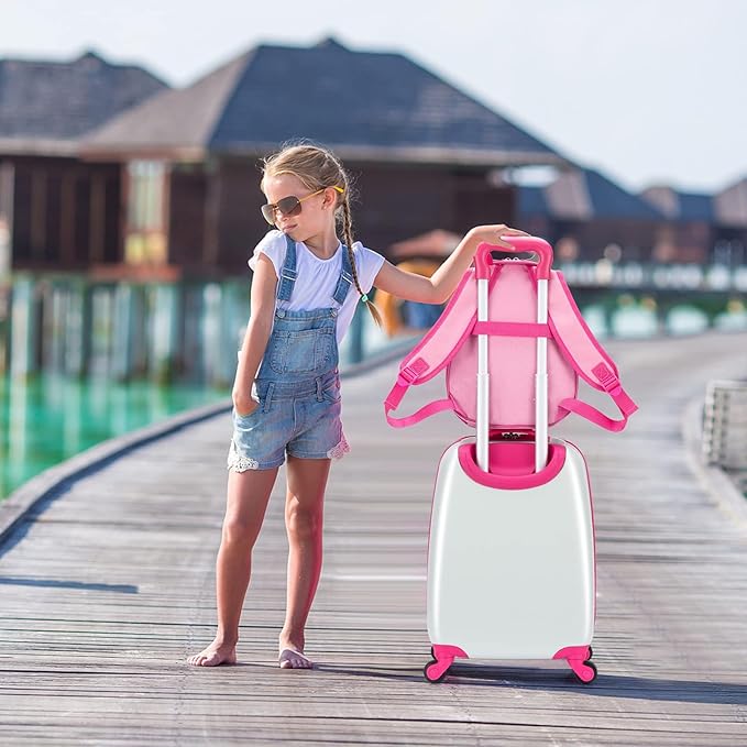 KOTEK Kids Carry On Luggage Set, 16" Hardside Rolling Suitcase with Spinner Wheels, Travel Rolling Luggage for Boys Girls (Owl)