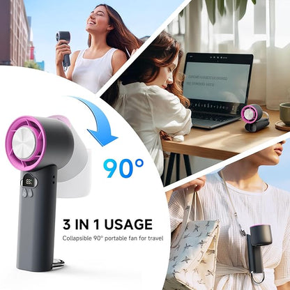 [2025 Upgrade Portable Cooler Handheld Fan, [Coldest Turbo Hand Fan] 15000RPM 24H Max Cooling Time Highly Speed (1-100) Hand Fan, Collapsible Mini Small for Travel, Office (Grey)