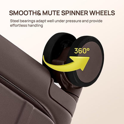 NINETYGO Medium Checked Luggage 25 Inch, Flat Top Opening Checking In Luggage with Cup Holder, Expandable, Coffee-Infused PC Hard Shell, Eco-Friendly, TSA Lock, 360° Spinner Wheels (Latte)