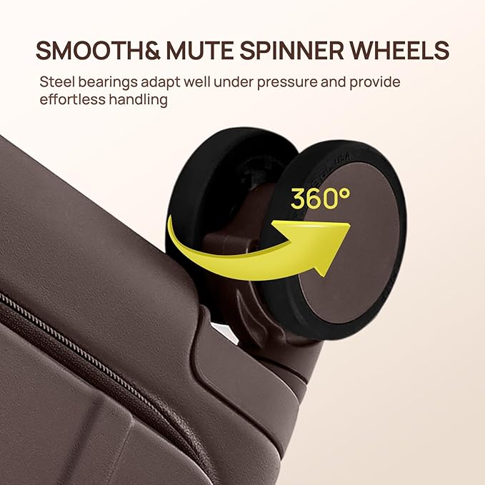 NINETYGO Medium Checked Luggage 25 Inch, Flat Top Opening Checking In Luggage with Cup Holder, Expandable, Coffee-Infused PC Hard Shell, Eco-Friendly, TSA Lock, 360° Spinner Wheels (Americaco)