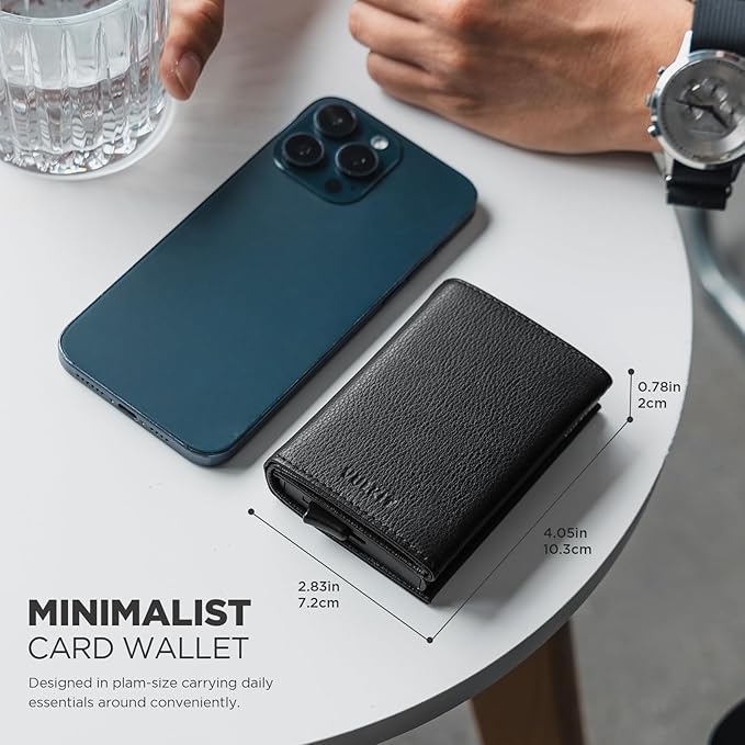 VULKIT Pop up Card Wallet Minimalist Cash Wallets RFID Blocking Leather Smart Credit Card Holder with ID window for Men
