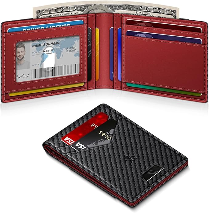 Wallet for Men Slim Leather Wallets for 13-17 Cards, RFID Blocking Thin Card Holder Wallet with ID Window & Large Capacity Cash Slot, Minimalist Bifold Small Wallet for Front Pocket, Gift for Men