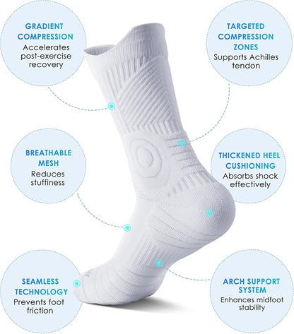 findway Compression Running Socks 3 Pairs, Anti-Blister Crew Socks All Day Dry Athletic Socks for Men and Women