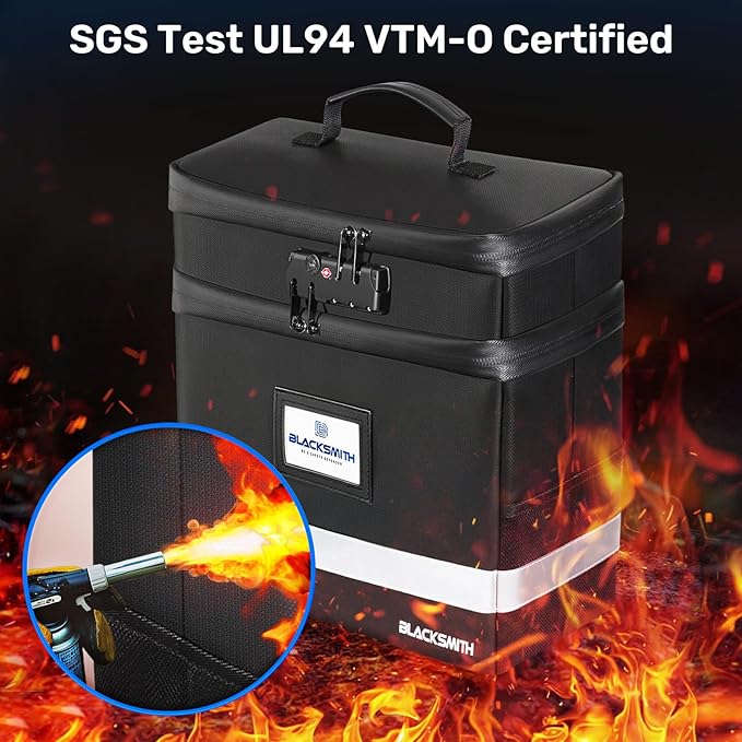 BlackSmith Fireproof Document Box With Lock, 4200°F Heat Resistant & IPX3 Waterproof 2 Layer Document Bag with Hanging File Organizer for Letter Size, Portable File Safe Box for Office, Travel