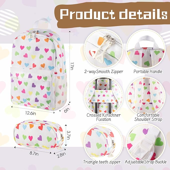 Redbaker 6 Pcs Kids Luggage Set Gift for Christmas 17 Inch Kids Rolling Luggage Double Pattern Suitcase for Boys Girls(White,17 Inch,Love Style)