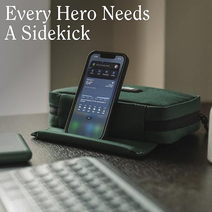 Halfday Sidekick Tech Organizer Kit | Flip-Out Kickstand for Phone/Tablet, Zip-Flat Pouch with Power Mesh & Elastic for Cable & Charger (Splash-Resistant Travel Electronics Accessories Case), Shadow