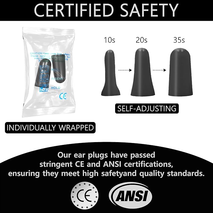 Quality Foam Earplugs 200 Pair - 32dB Noise Cancelling Soft High Decibel Ear Plugs for Noise Reduction Ear Protection Construction Loud Music Shooting Guns Work Safety Hearing Protection Ear Plugs