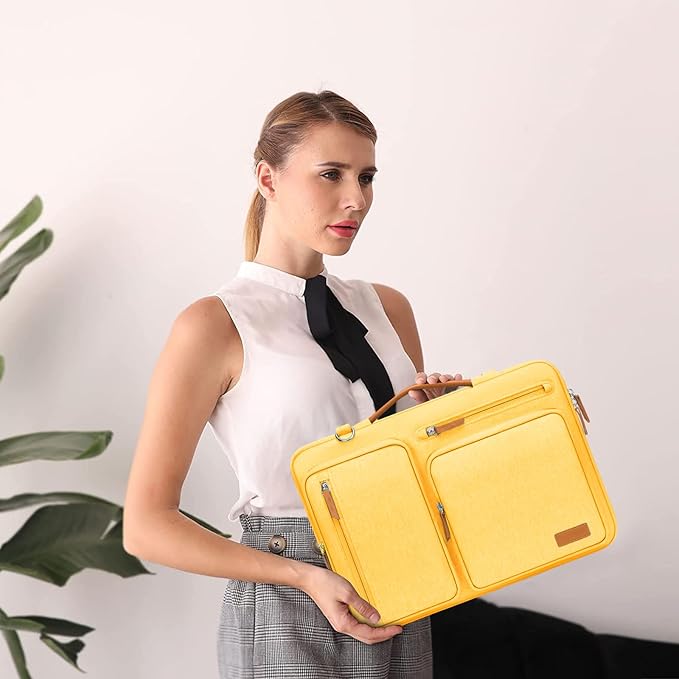 MOSISO 360 Protective Laptop Shoulder Bag,17-17.3 inch Computer Bag Compatible with MacBook, HP, Dell, Lenovo, Asus Notebook,Side Open Messenger Bag with 4 Zipper Pockets&Handle, Yellow
