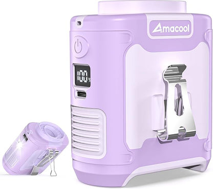 AMACOOL Portable Waist Fan Clip On, MAX 40H Work Time, 10000mAh Rechargeable Wearable Shirt Fan with Light, 16000RPM Powerful 5 Speed Belt Fans Personal Cooling Fans for Outdoor Jobsite Travel