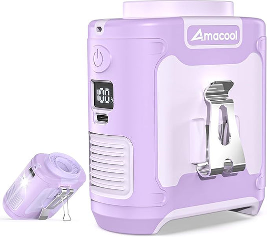 AMACOOL Portable Waist Fan Clip On, MAX 40H Work Time, 10000mAh Rechargeable Wearable Shirt Fan with Light, 16000RPM Powerful 5 Speed Belt Fans Personal Cooling Fans for Outdoor Jobsite Travel