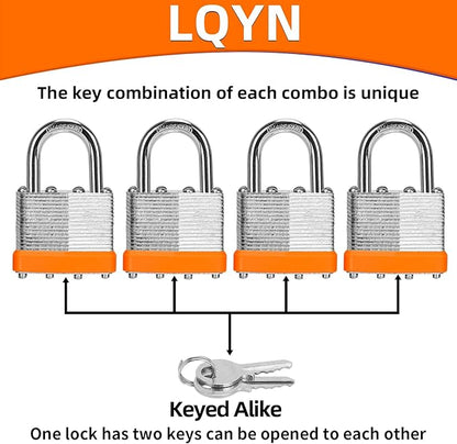 Padlocks with Same Key, LQYN 12 Pcs Laminated Keyed Padlock (1-9/16", 40mm), Keyed Alike Locks, Normal Shackle, for Storage Locker, Hasp Latch, Toolbox, Sheds