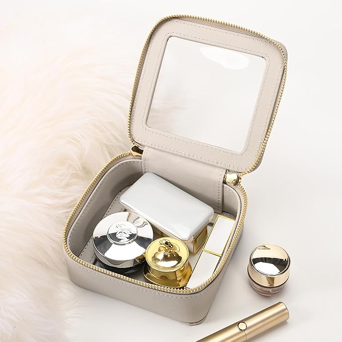 Aveniee Mini Clear Makeup Bag, Small Cosmetic Bags Travel Toiletry Pouch Organizer, TSA Approved Make up Case with Zipper, Car Bag for Essentials,Grey