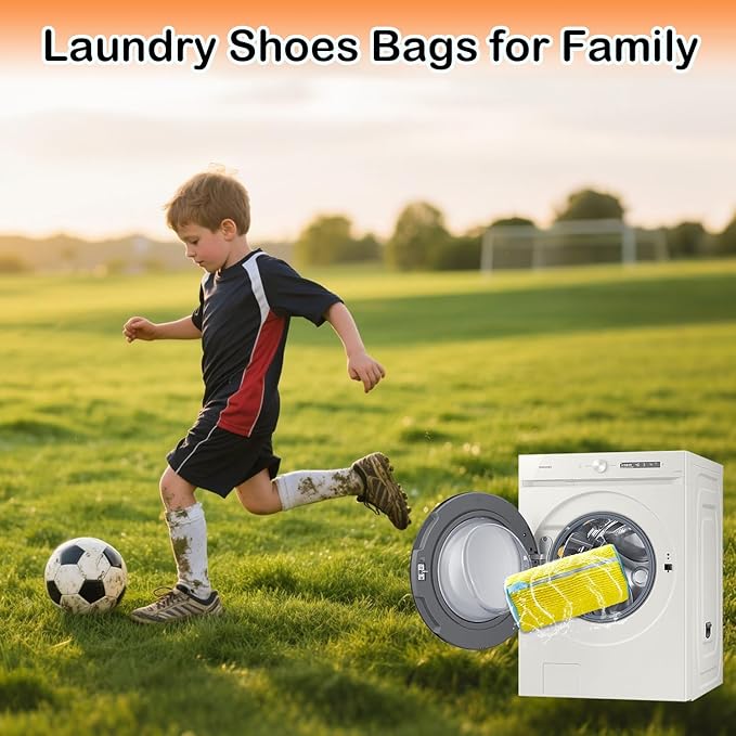 2Pcs Reusable Shoe Cleaning Bag, Yellow Mesh, Polyester, Laundry Bags, Zipper Closure, XX-Large, Modern, Hangable, Scratch Resistant, 2 Count