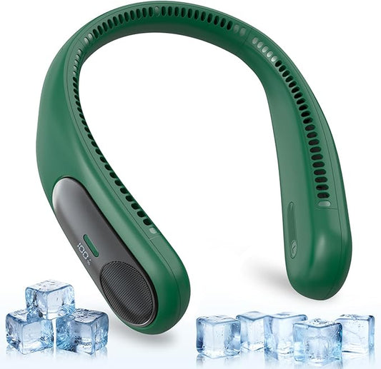 Portable Neck Fan,Personal Wearable Bladeless Fan,LED Display,4-Speeds,6000mAh USB Rechargeable,360° Strong Cooling Wind,Hands Free,Long Lasting,Birthday Gifts for Men Women Dad Mom (Dark green)