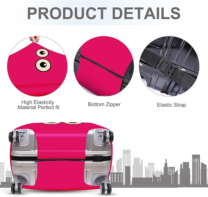 ANNA QUEEN Funny Cartoon Eyes Luggage Cover, Pink Suitcase Protector with Cute Big Eyes Design, Travel Suitcase Cover for 24-26 Inch Luggage, Stretchable & Washable Spandex Travel Accessories