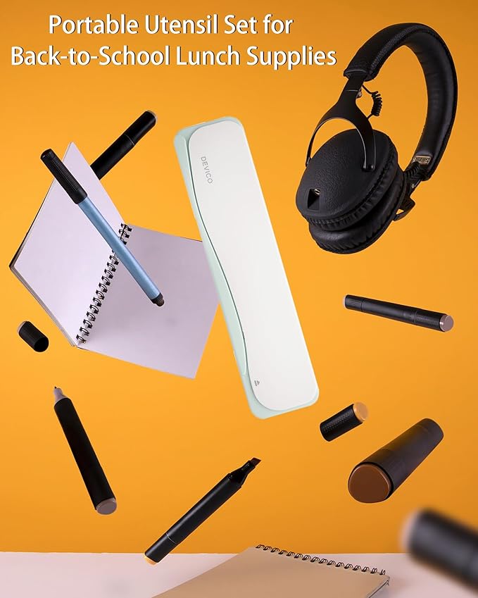 DEVICO Travel Utensils, 18/8 Stainless Steel 4pcs Cutlery Set Portable Camp Reusable Flatware Silverware, Include Fork Spoon Chopsticks with Case (Light Green)