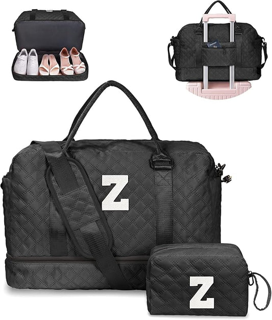 Gifts for Girls Teen Girls - 5 6 7 8 9 10 11 12 13 14 15 16 Year Old-Duffle Travel Bag, Weekender Bag, Overnight Bag for Women Travel Bag with Makeup Bag Gift for family (Letter Z)