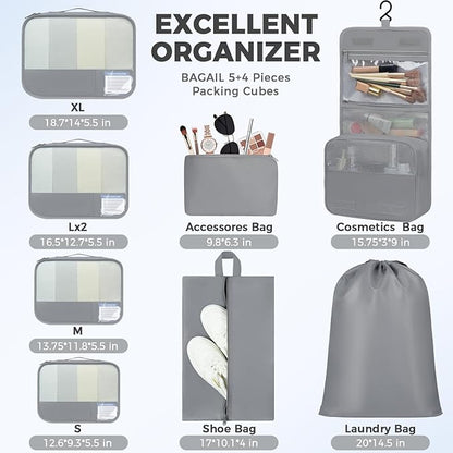 BAGAIL 9 Set Packing Cubes Luggage Packing Organizers for Travel Accessories