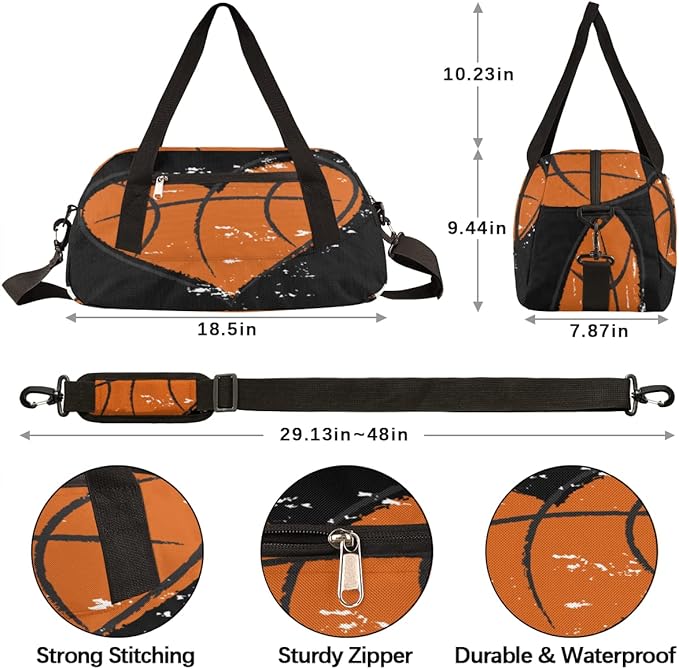 Heart Shape Basketball Sports Pattern Gym Duffle Bag for Kids,Sports Bag for Teens Boys & Girls Small Waterproof Overnight Weekender Carry School Practice Travel Bag