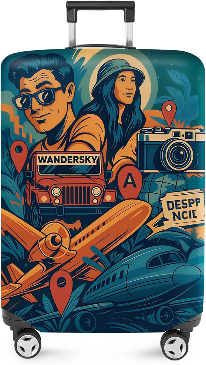 ANNA QUEEN Funny Adventure Travel Luggage Cover, Explore-Themed Suitcase Protector, Stretchable, Washable Travel Cover for 32-34 Inch Luggage