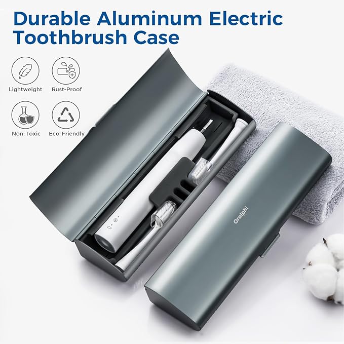 Aluminum Electric Toothbrush Travel Case, 2 in 1 Travel Toothbrush Holder for Oral B/Oral-B Pro 1000 1500 5000 7000 and Most Electric Toothbrush for Traveling, Removable Silicone Liner-Grey