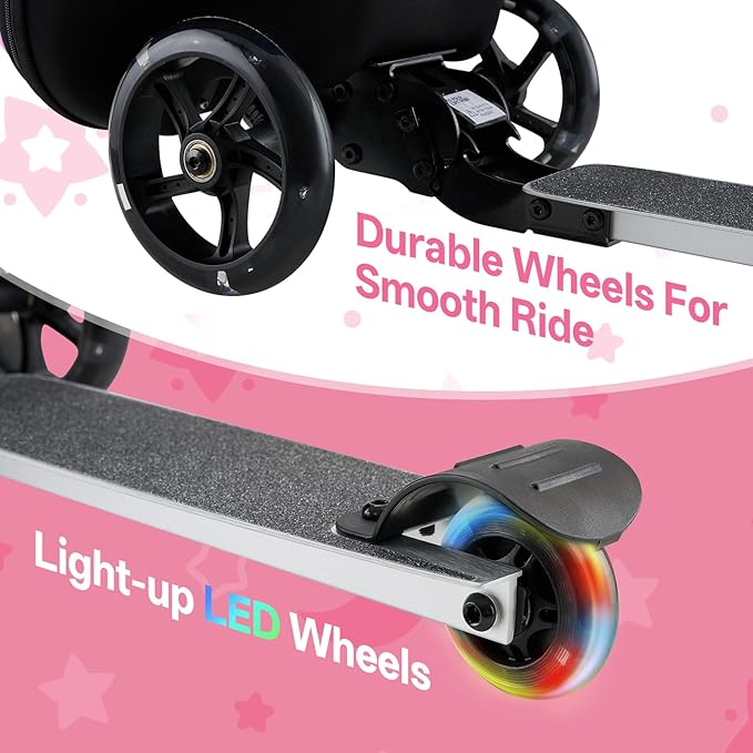 2-in-1 Kids Scooter Suitcase, 19in Large Capacity Ride-On Luggage with LED Light Wheels, Lightweight Carry-On for Fun and Travel, Durable and Cute Patterns Design for Children(pink)