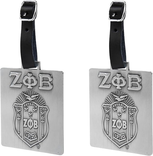 Zeta Phi Beta Sorority Paraphernalia - Official Vendor - Travel Luggage Tags - Set of 2 - Greek Letters and Shield