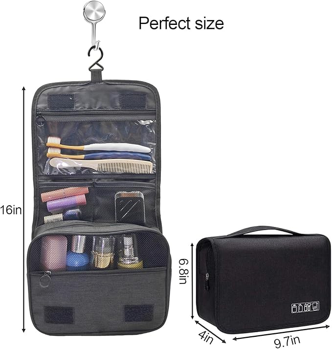 Hanging Toiletry Bag with Magnetic Hook for Cruise Ships, Black Waterproof Wall‑Mounted Cruise Bathroom Organizer, Portable Makeup Case Women, Men,Cruise Essentials (1, Black)