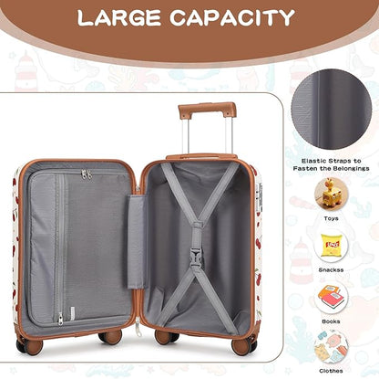 Somago 4 Piece Kid's Luggage with Backpack Set for Boys Girls Spinner 18" Hardside PC Rolling Carry on Suitcase with TSA Lock, Cherry White