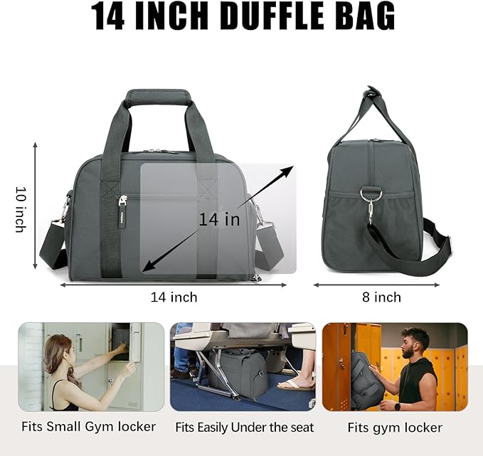 SeaRock 14 inch Small Gym Bag for Women & Men - Mini Duffle Bag for Travel, Sports, Workout, Weekender & Overnight with Shoe Compartment Dark Grey